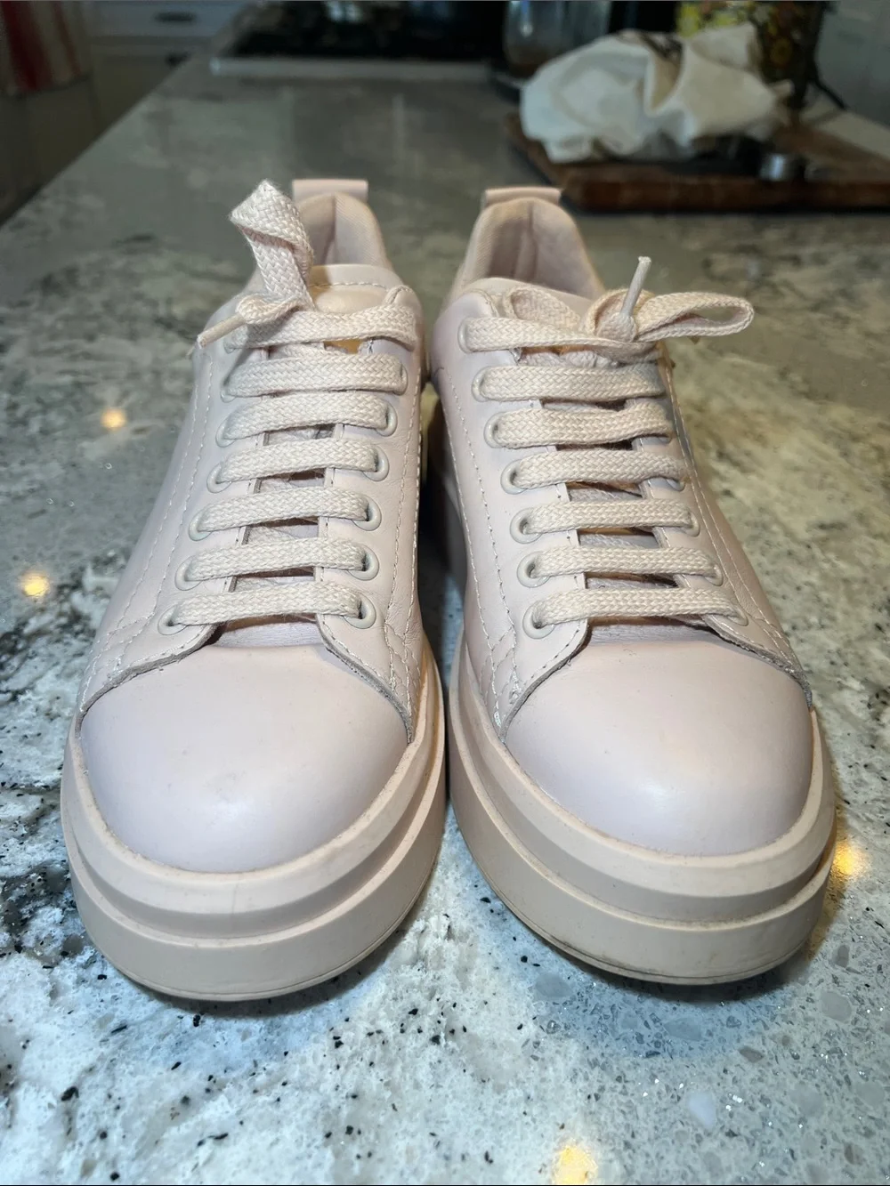 ZARA Pastel Pink Faux Leather Chunky Platform Sneakers Size 38 (US 7.5)